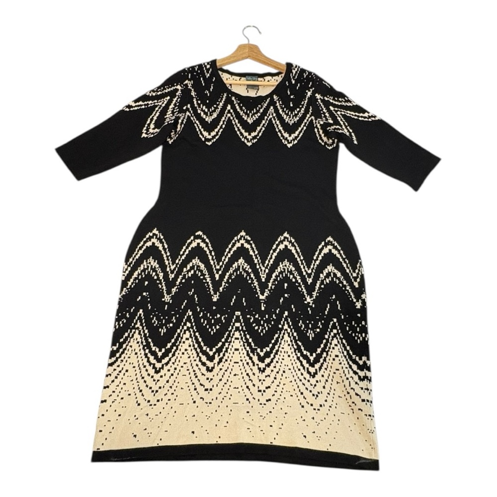 Gabby Skye Sweater Dress Womens Plus 1X Black Beige Knit Midi Stretch Casual - Picture 4 of 12